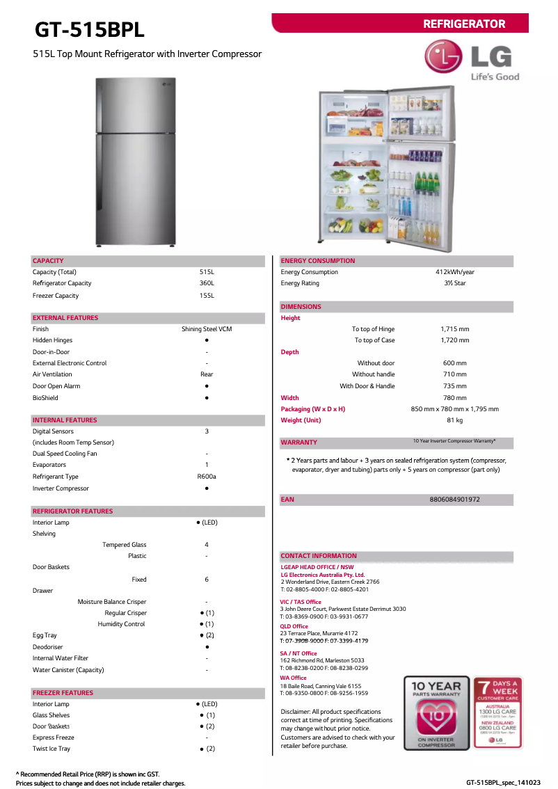 First page image of the manual for GT-515BPL