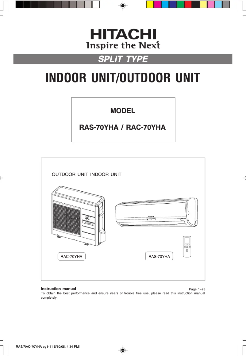 Image de la première page du manuel de l'appareil RAS-70YHA