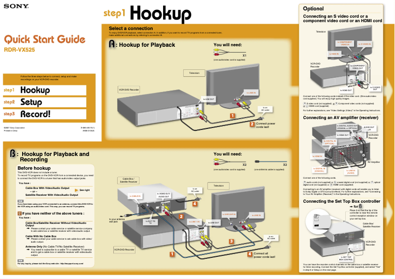 Page 1 of the manual Installation Guide Sony RDR-VX525