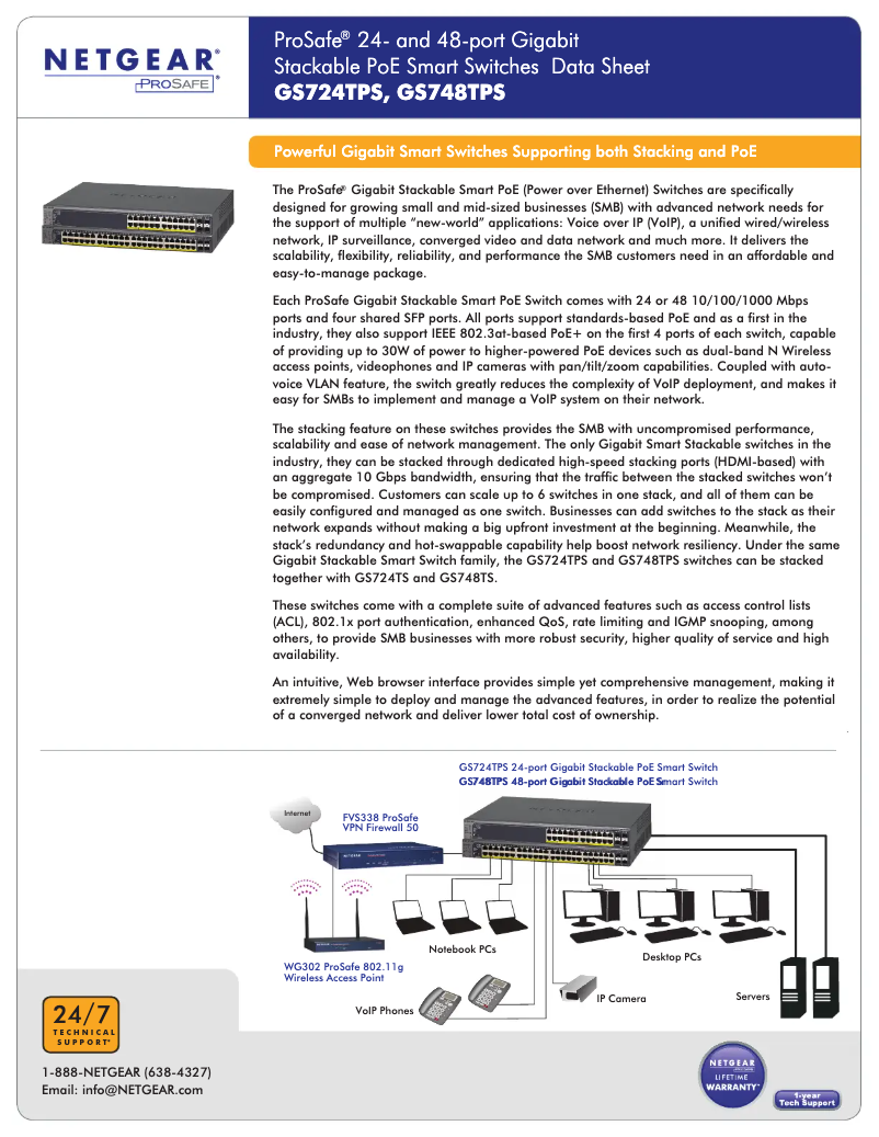 Page 1 of the manual Technical Sheet Netgear GS748TPS