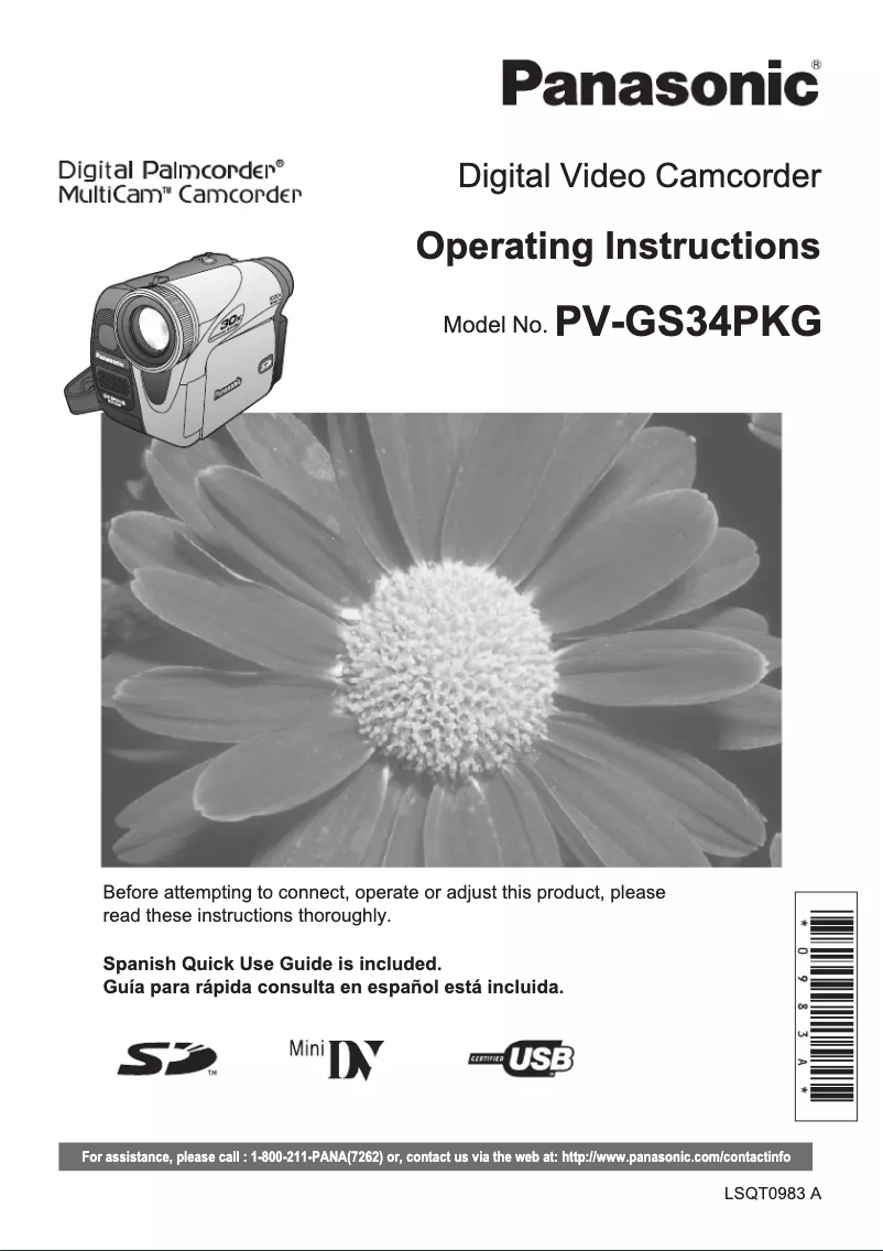 First page image of the manual for PV-GS34PKG