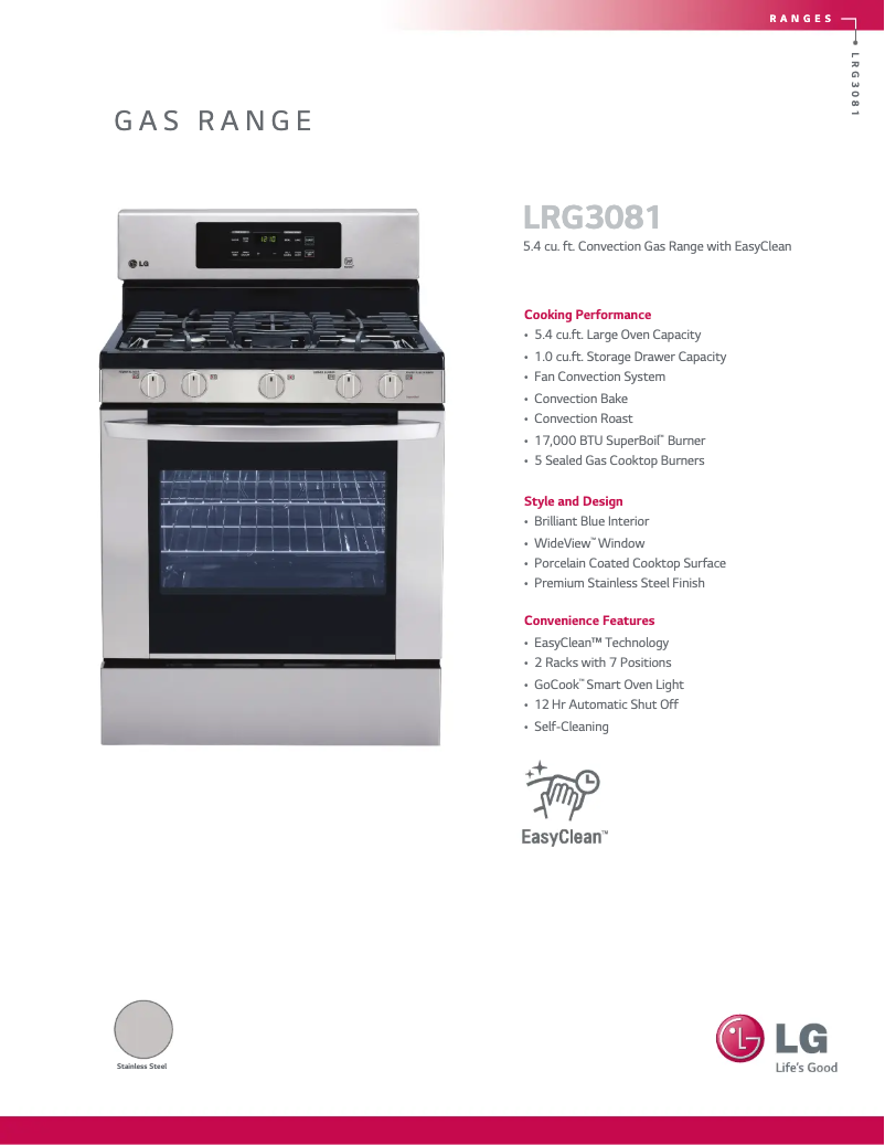 Page 1 of the manual Technical Sheet LG LRG3081ST