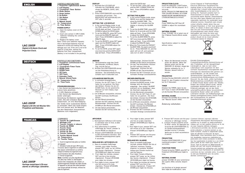 Page 1 of the manual User Manual Roadstar LAC-2005P