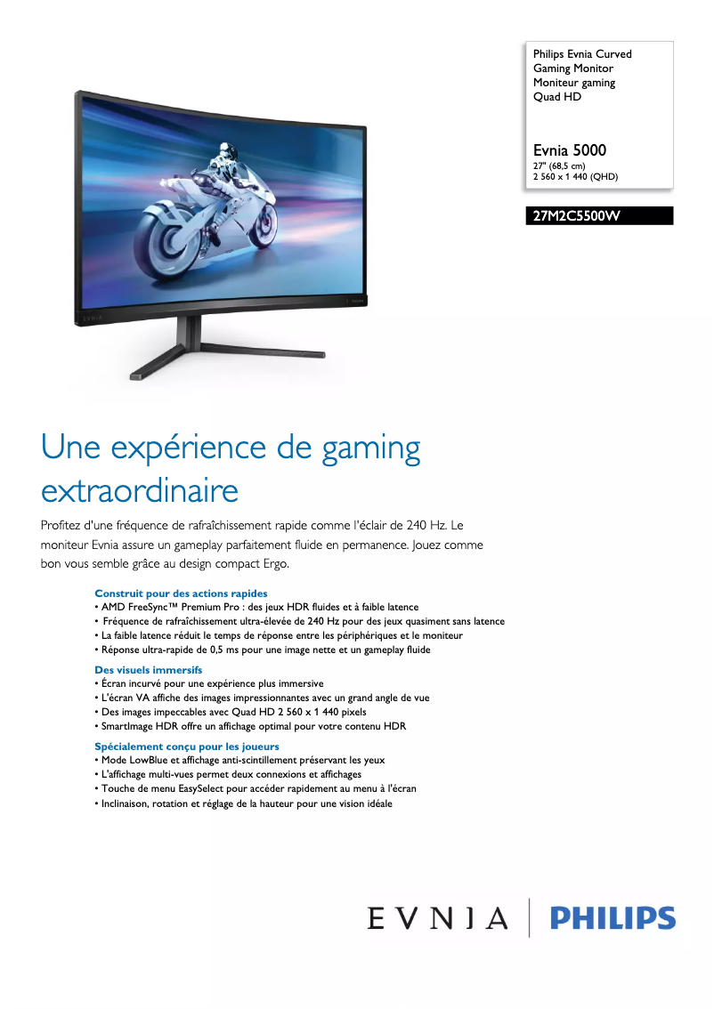 Page 1 of the manual Technical Sheet Philips Evnia 27M2C5500W