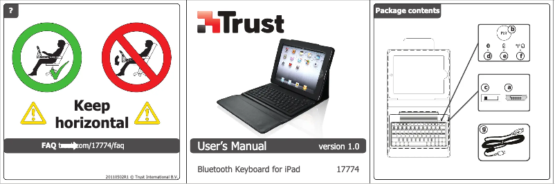 Page 1 of the manual User Manual Trust Bluetooth keyboard for iPad 17774