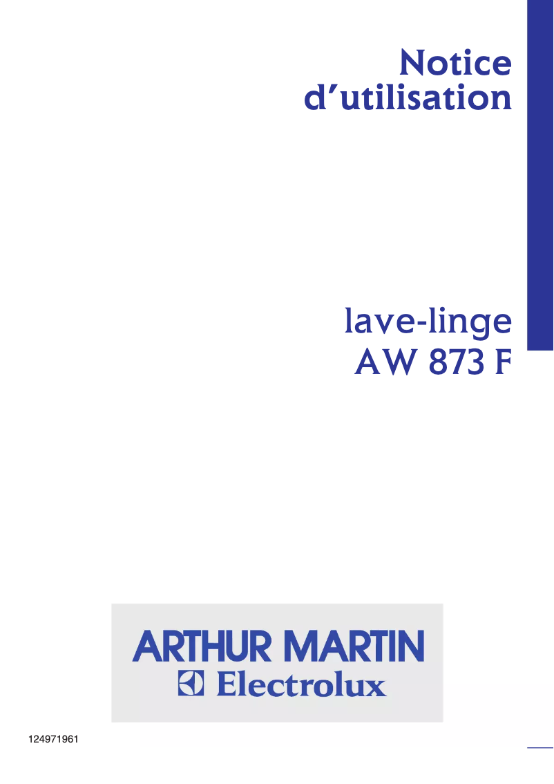 Page 1 of the manual User Manual Arthur Martin-Electrolux AW 873 F