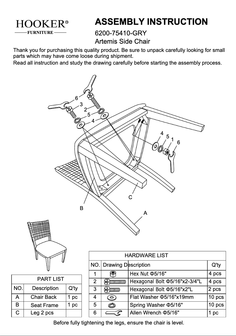 First page image of the manual for 6200-75410-GRY