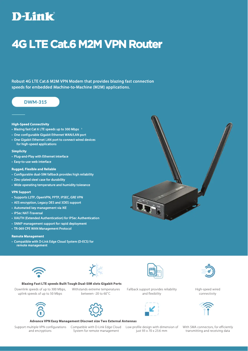Page 1 of the manual Technical Sheet D-Link DWM-315