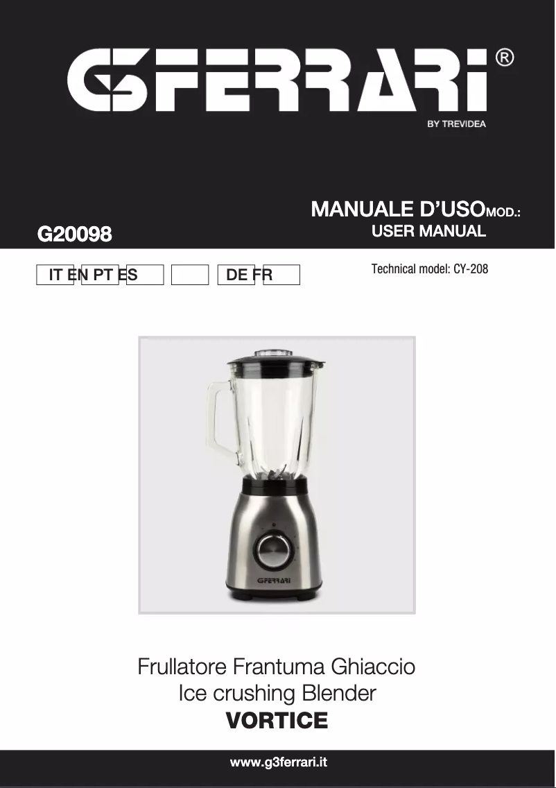 Page 1 de la notice Manuel utilisateur G3 Ferrari Vortice G20098