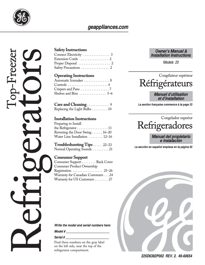 Page 1 of the manual Installation Guide GE GTH20JBBBB