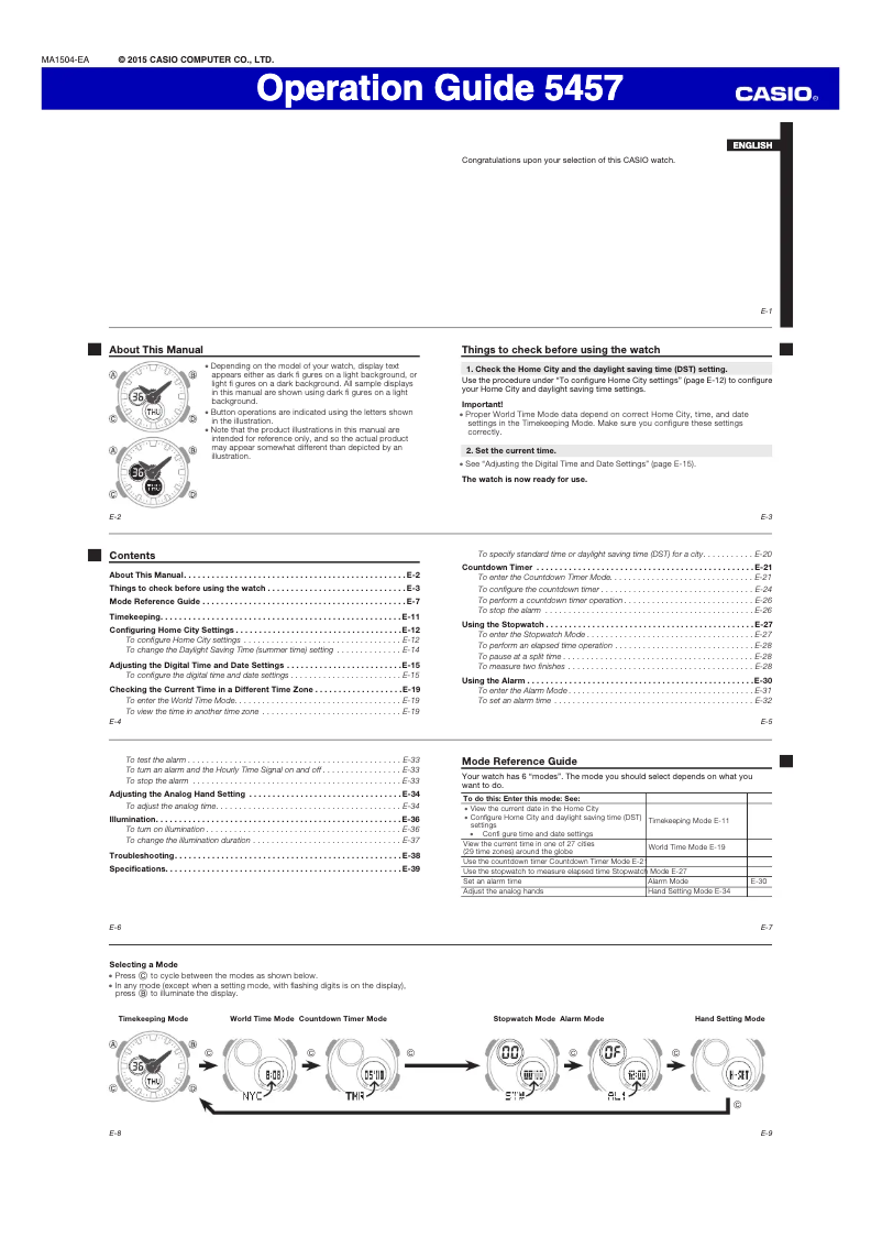 Page 1 of the manual User Manual Casio 5457