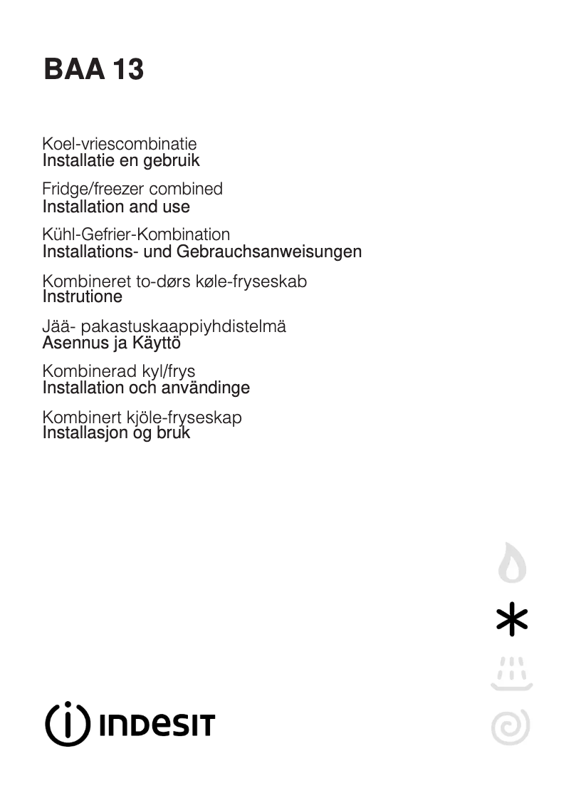 Page 1 of the manual User Manual Indesit BAA 13 (NL)