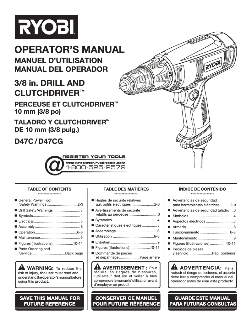 Page 1 of the manual User Manual RYOBI ZRD47CK