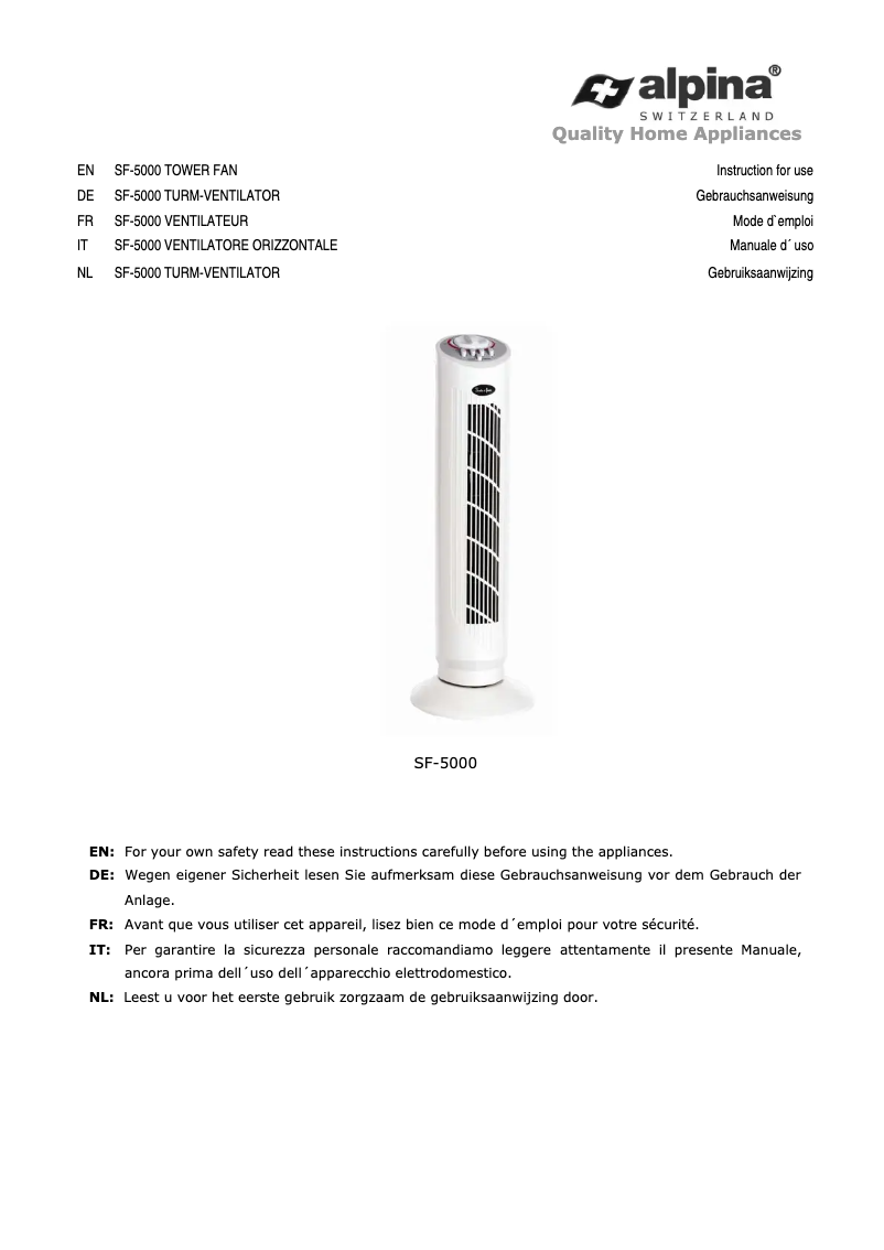 First page image of the manual for SF 5000