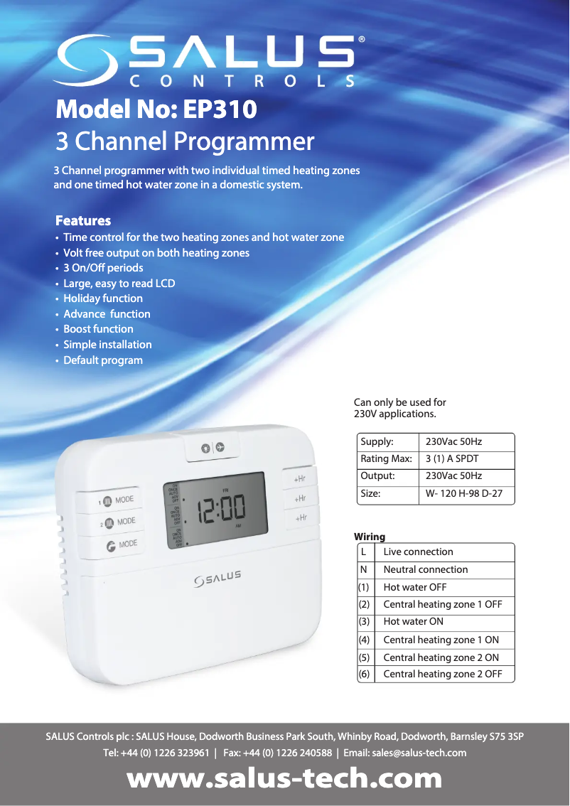 Page 1 of the manual Technical Sheet Salus EP310