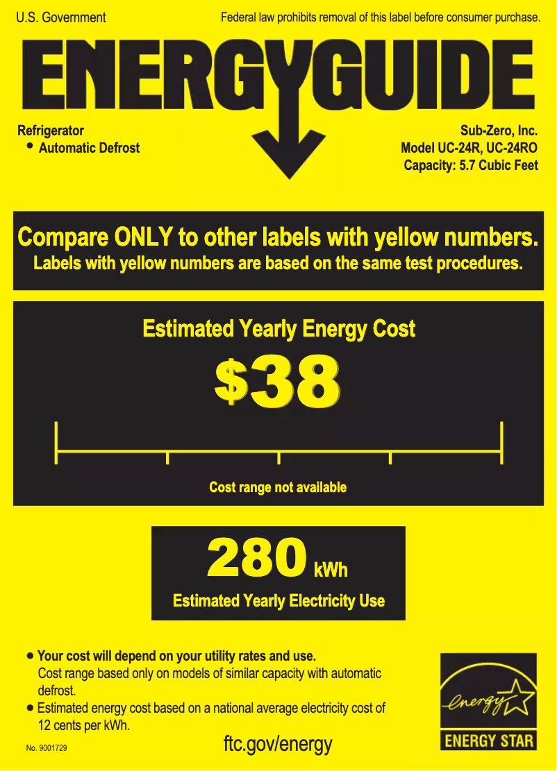 Page 1 of the manual Energy Label Sub-Zero UC-24R-LH