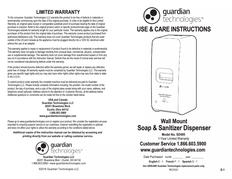 Image de la première page du manuel de l'appareil SD495