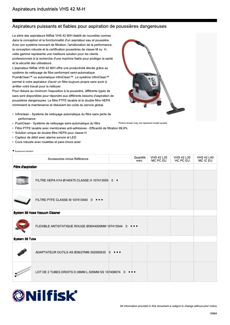 Page 1 of the manual Technical Sheet Nilfisk VHS 42 MC