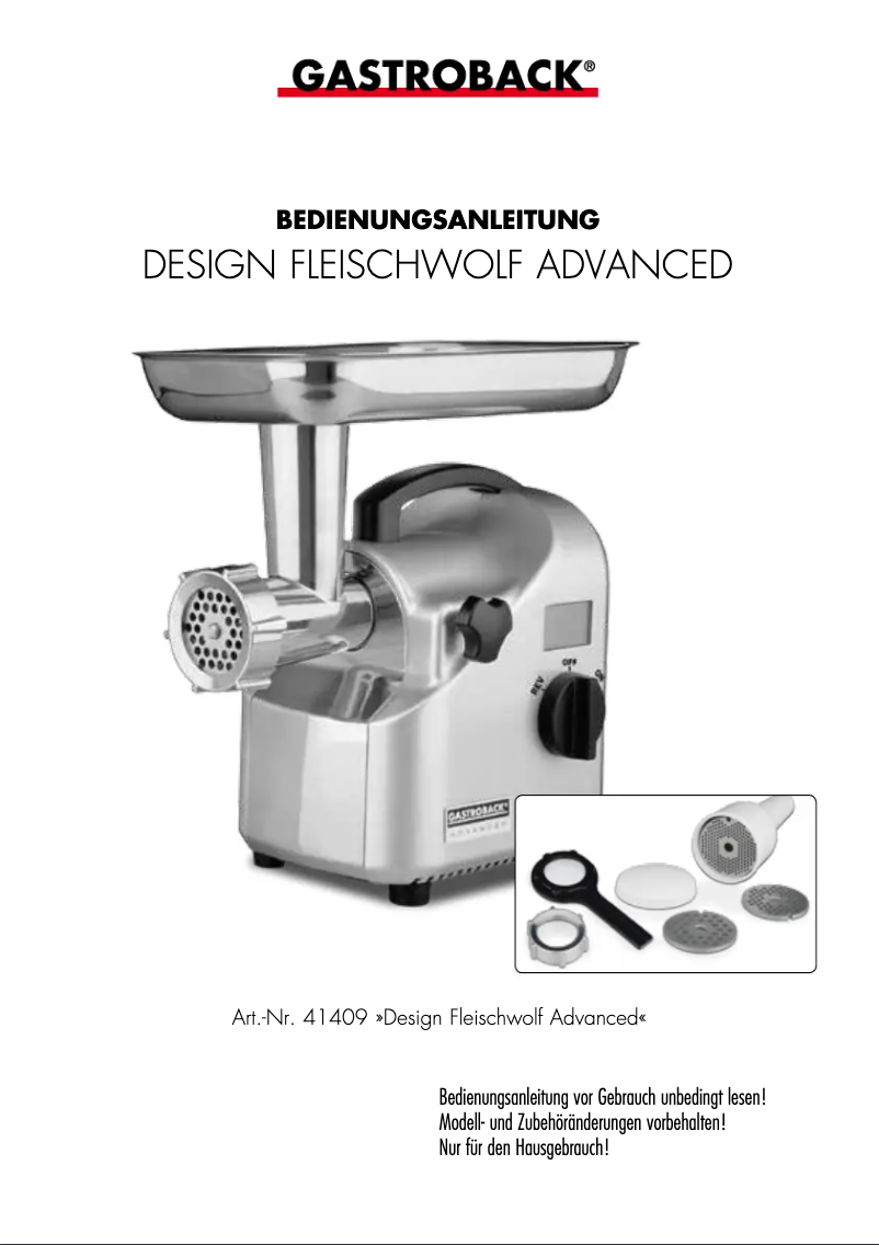 First page image of the manual for Design Mincer Advanced 41409