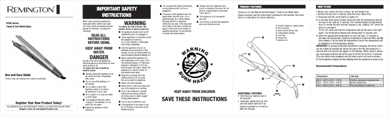 Page 1 de la notice Manuel utilisateur Remington S16A10