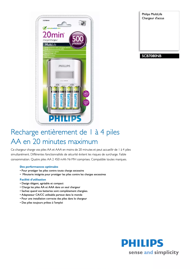 Page 1 of the manual Technical Sheet Philips MultiLife SCB7080NB