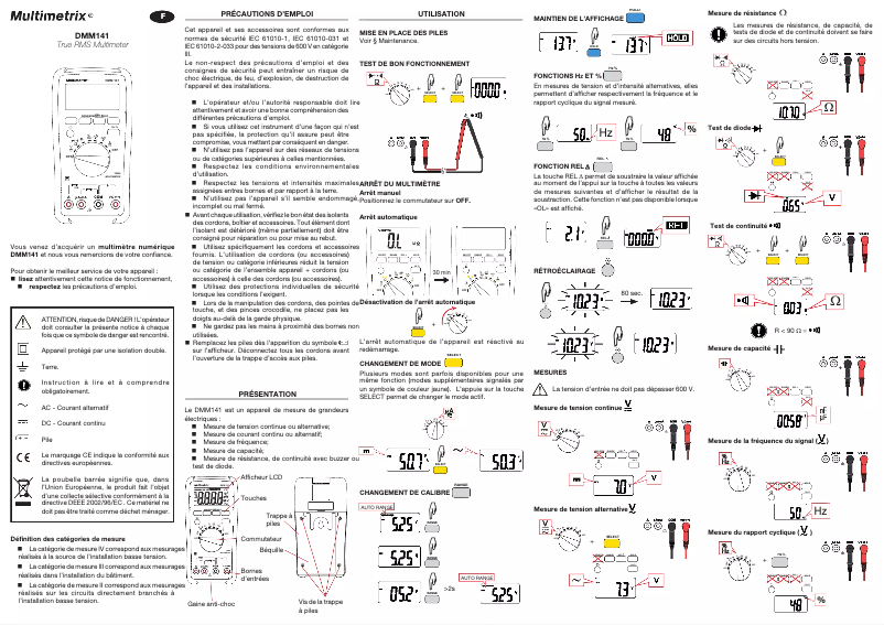 Page 1 of the manual User Manual Multimetrix DMM141