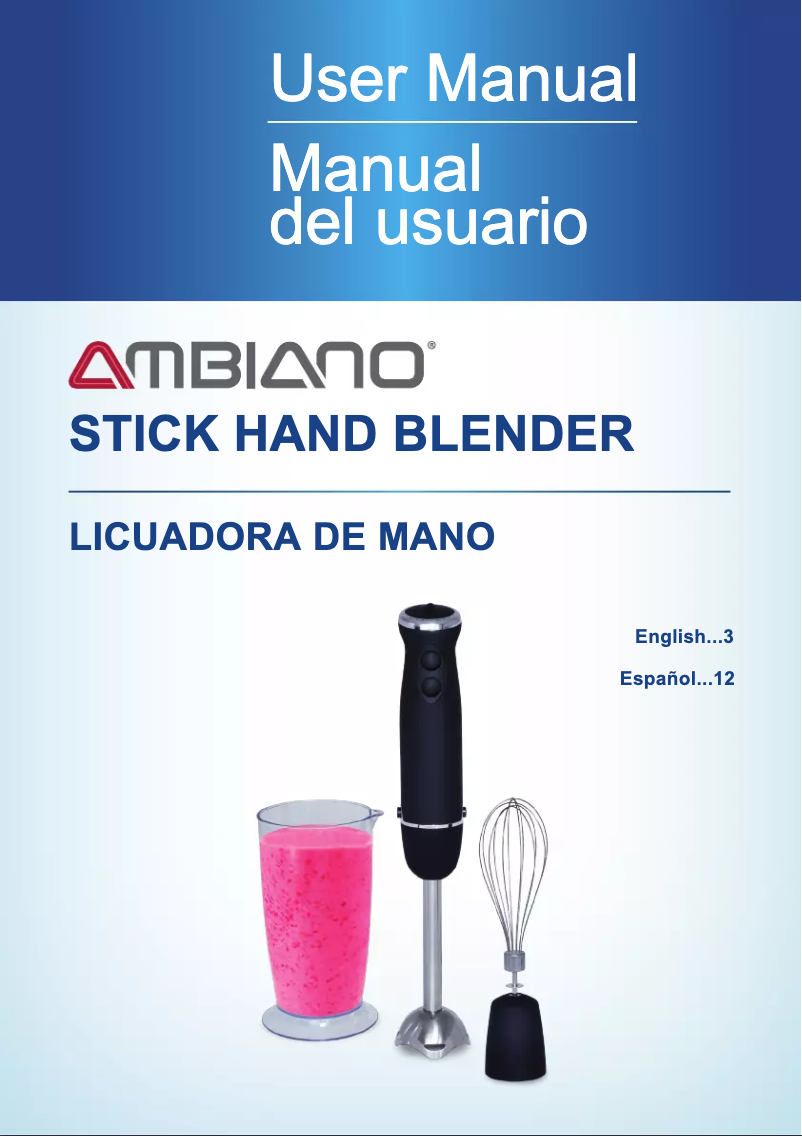 Page 1 of the manual User Manual Ambiano Stick Hand Blender HB-2028A4
