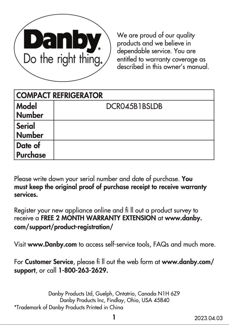 First page image of the manual for DCR045B1BDB-3