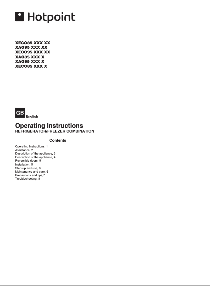 Page 1 of the manual User Manual Hotpoint XECO85 T2I WH.1