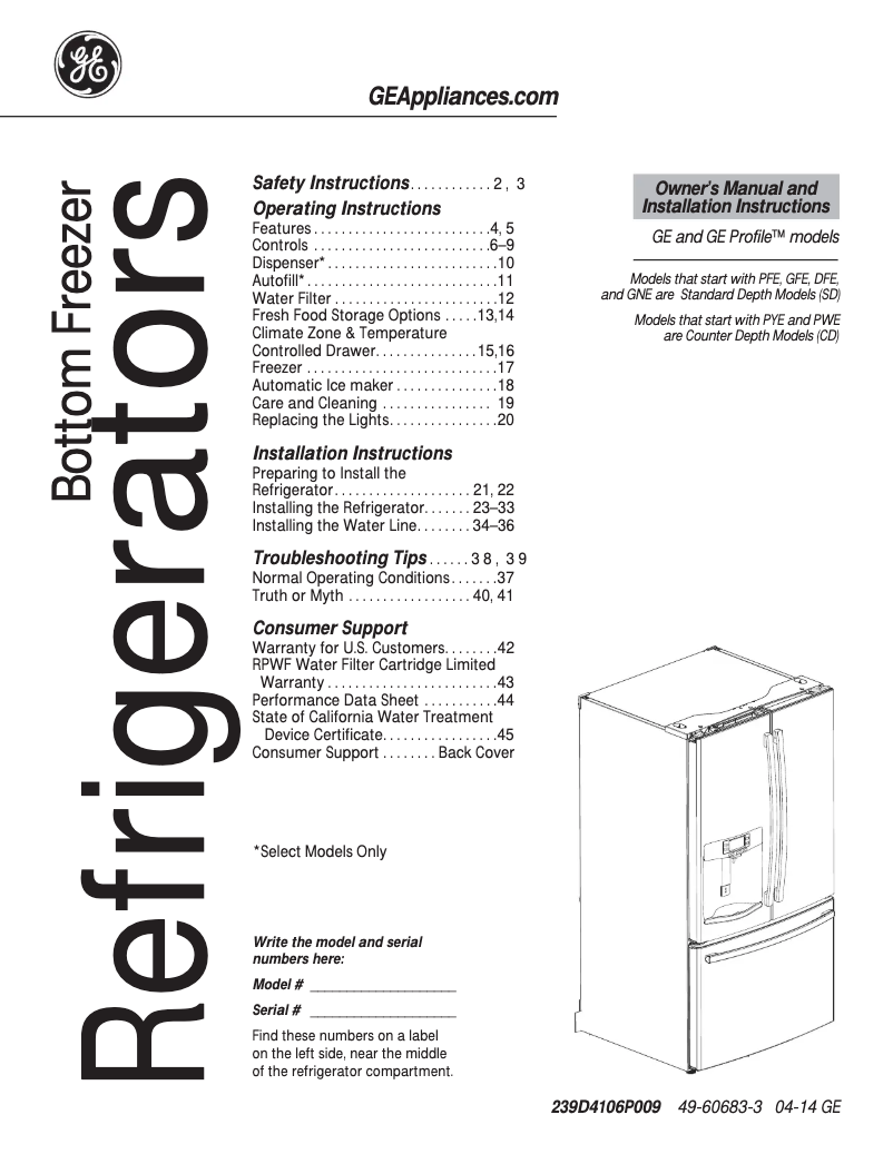 Page 1 of the manual Installation Guide Adora DFE29JGDBB
