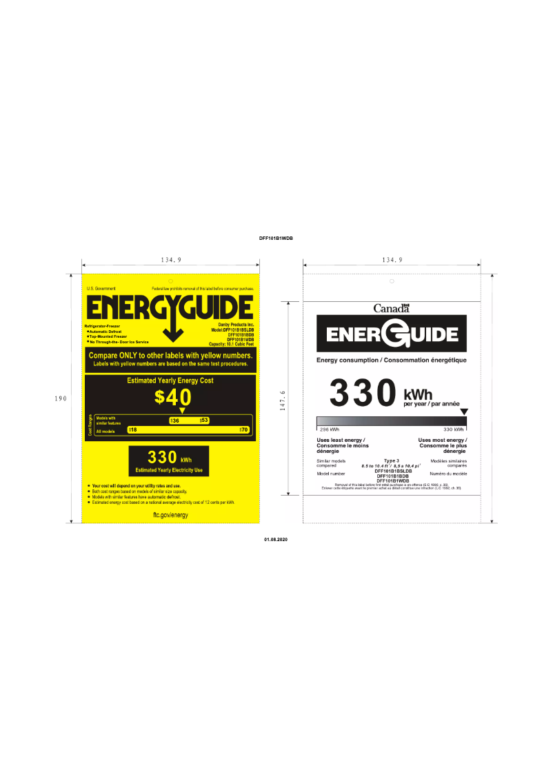 Page 1 of the manual Energy Label Danby DFF101B1WDB
