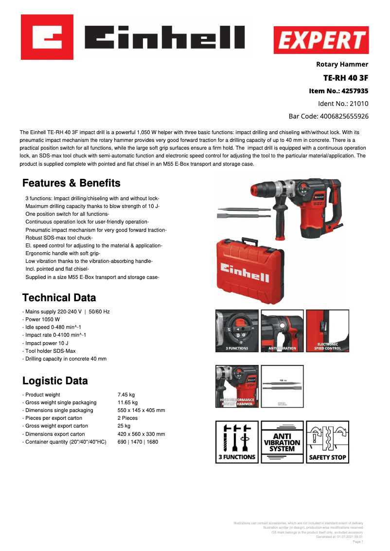 First page image of the manual for TE-RH 40 3F
