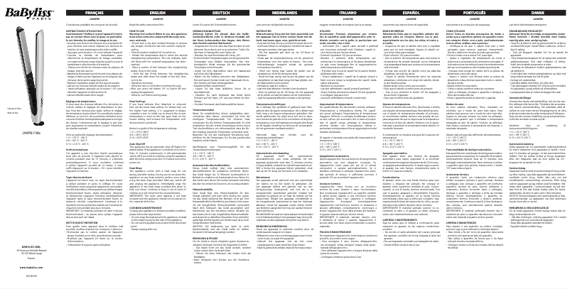 Page 1 of the manual User Manual BaByliss 2498PRE