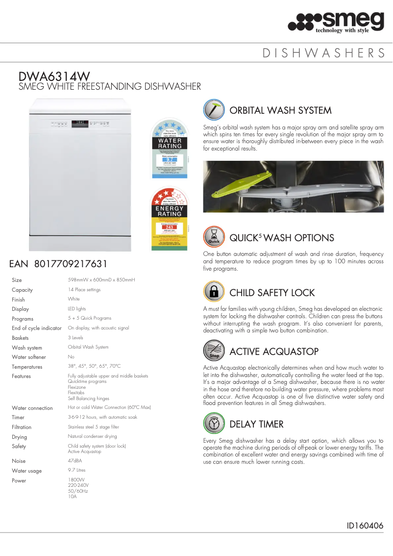 Page 1 of the manual Technical Sheet Smeg DWA6314W2