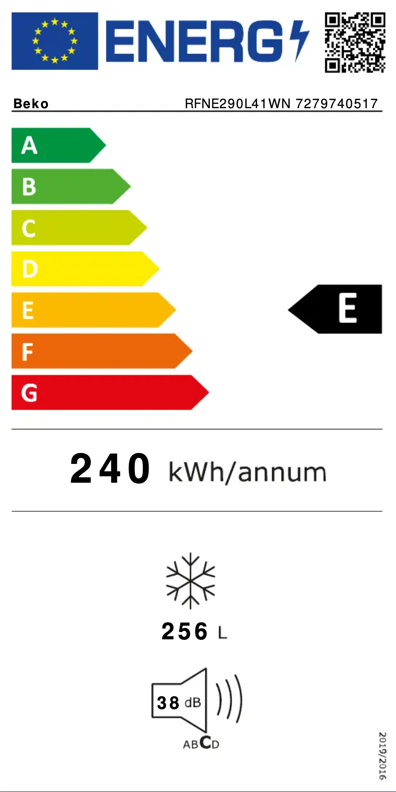 Page 1 of the manual Energy Label Beko RFNE290L41WN