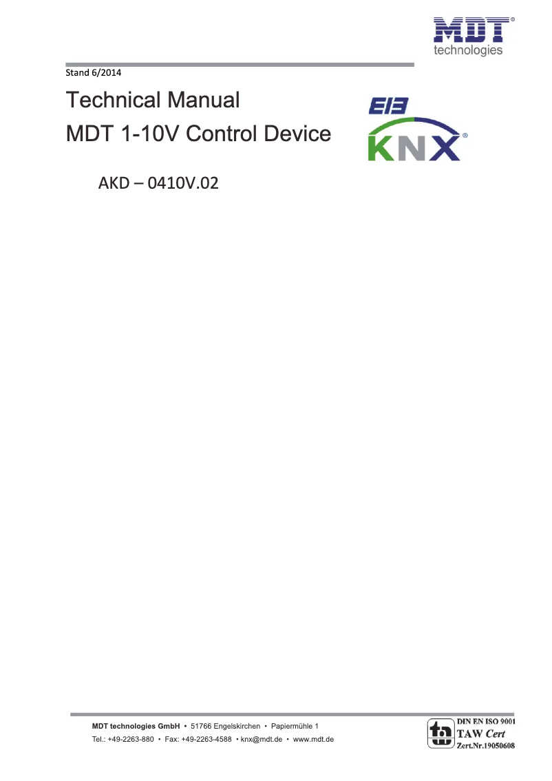 Page 1 of the manual User Manual MDT AKD-0410V.02