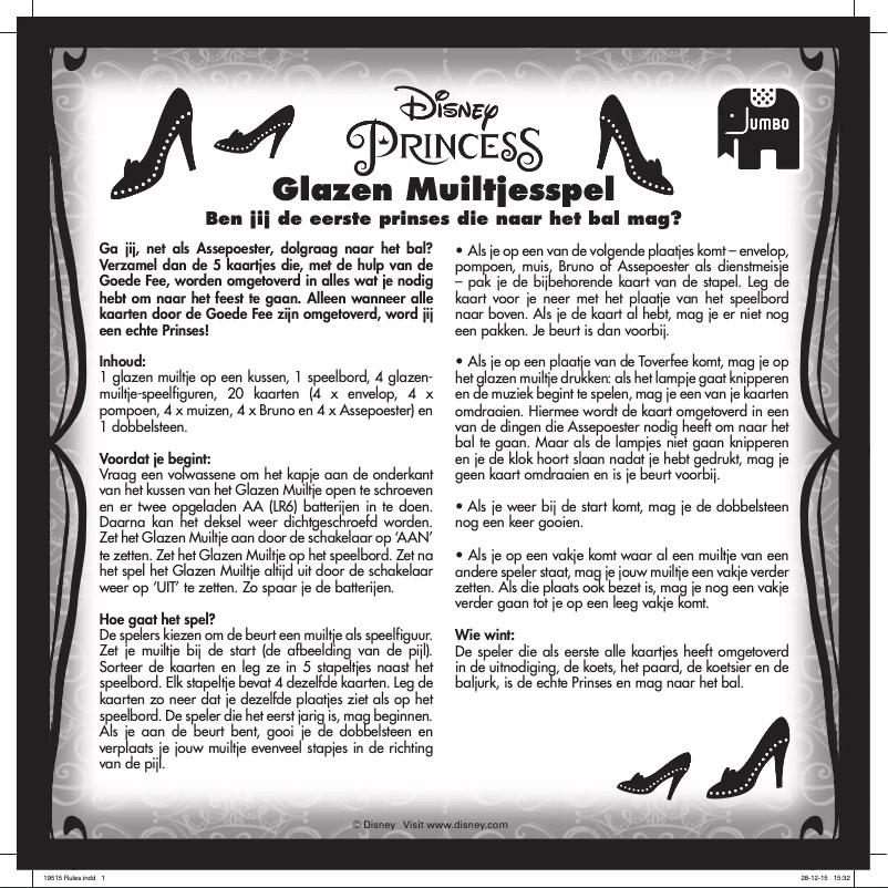 First page image of the manual for Princess Cinderella Glazen Muiltjesspel