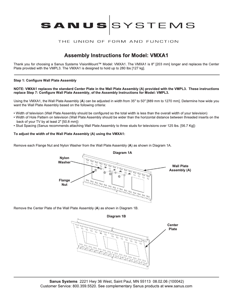 Page 1 of the manual User Manual Sanus VMXA1