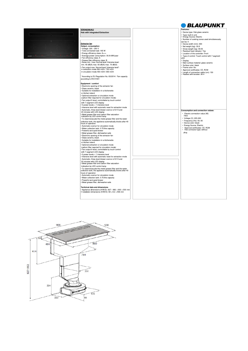 Page 1 of the manual Technical Sheet Blaupunkt 5IX99290