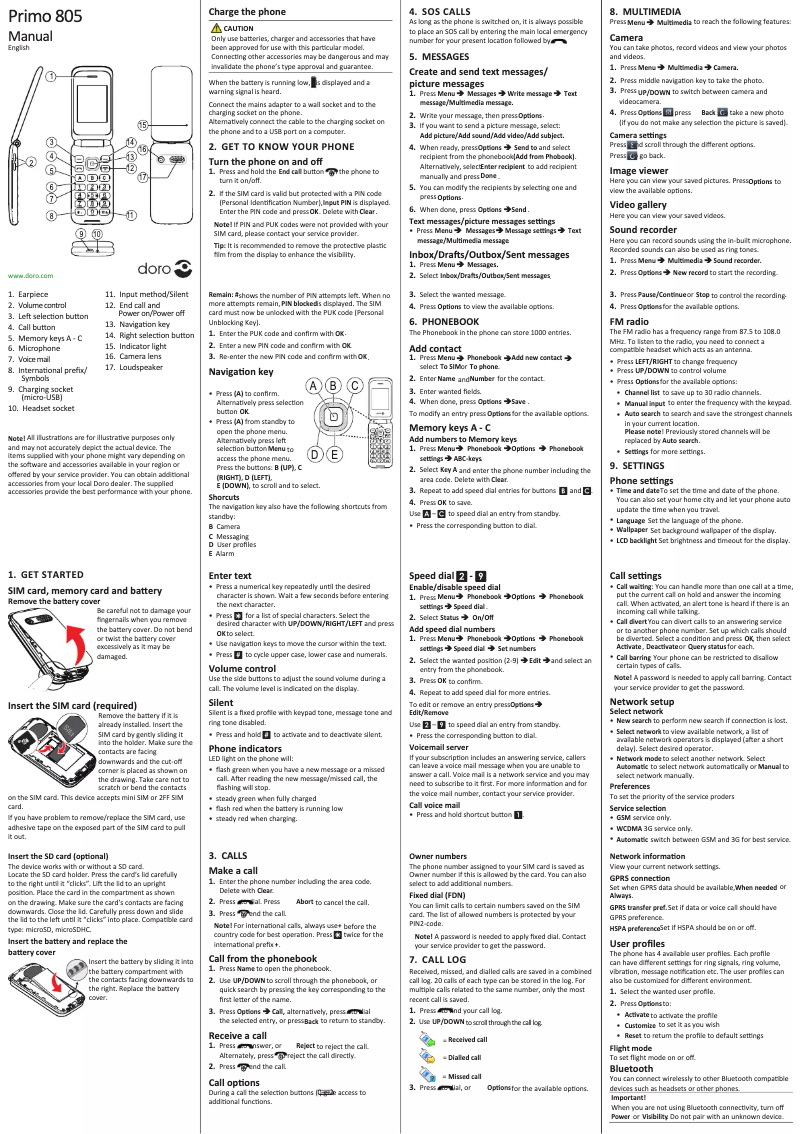 Page 1 of the manual User Manual Doro Primo 805