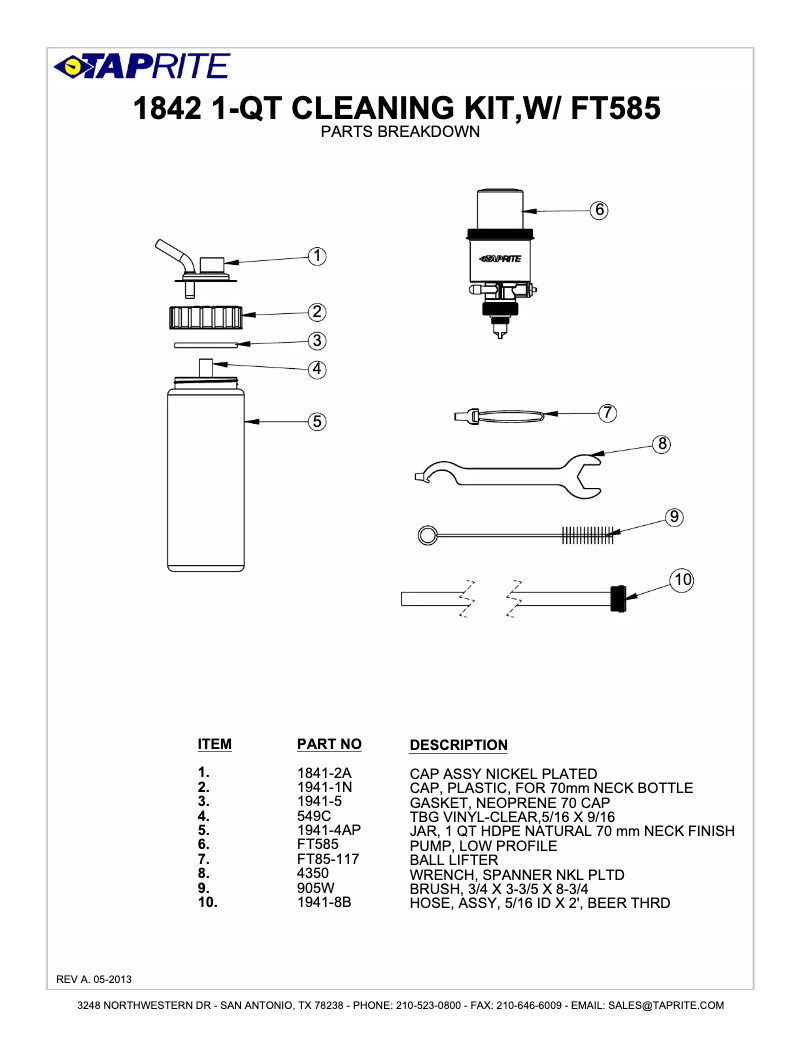 Page 1 of the manual Technical Sheet Taprite Jiffy 1842