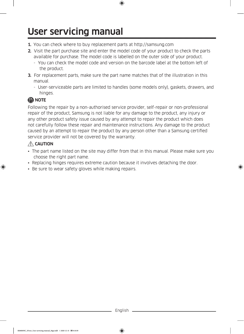 Page 1 of the manual User Manual Samsung RS68A8531SL