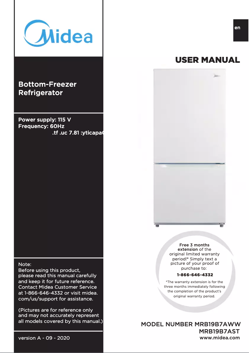 Page 1 of the manual User Manual Midea MRB19B7AWW