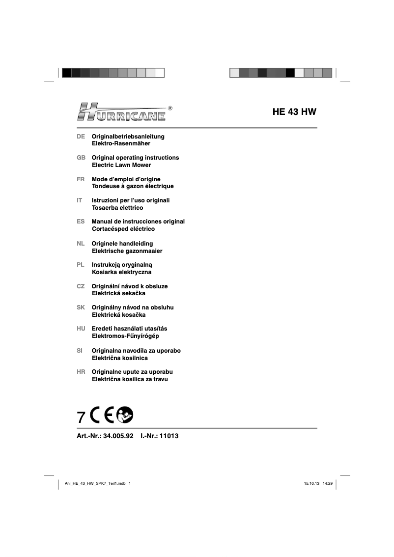 First page image of the manual for HE 43 HW