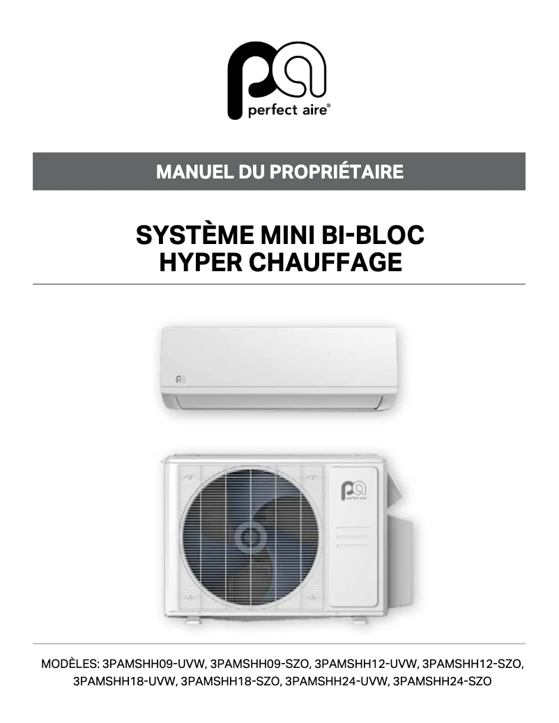 Page 1 of the manual User Manual Perfect Aire 3PAMSHH12-SYS
