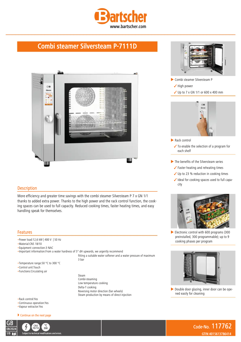 Page 1 of the manual Technical Sheet Bartscher 117762
