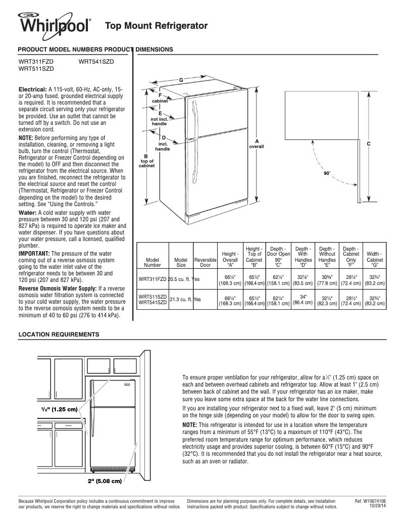 First page image of the manual for WRT511SZD