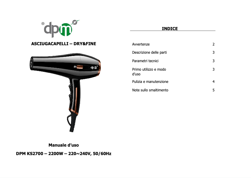 First page image of the manual for DPMKS2700
