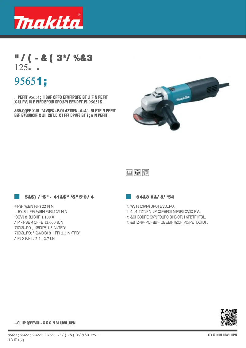 Page 1 of the manual Technical Sheet Makita 9565PZ