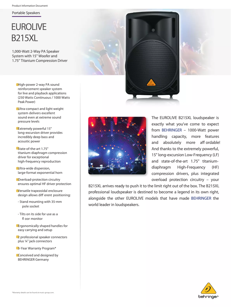 First page image of the manual for EUROLIVE B215XL